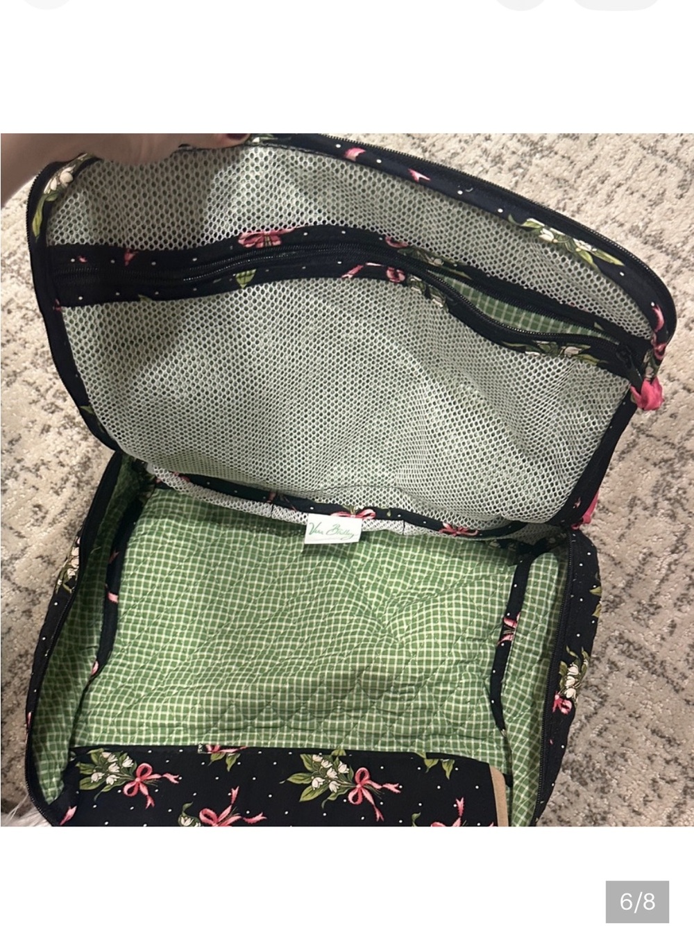 Vera Bradley Quilted Pouch in Black with Pink Bows & Green Leaves - Picture 3 of 3